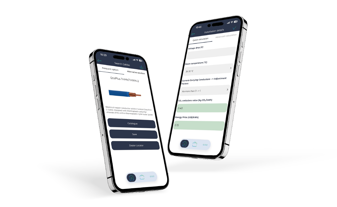 CableApp screens with technical information
